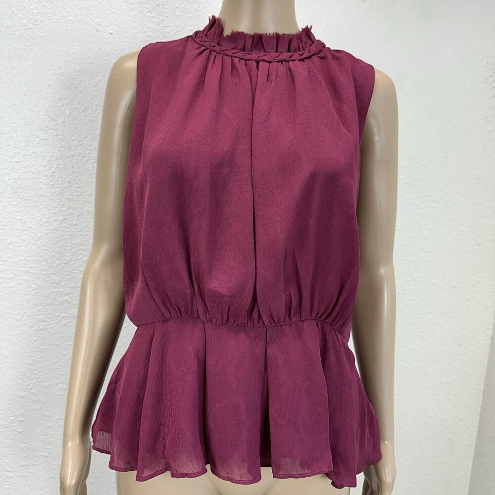 Graylin Halter Top sleeveless Peplum Chiffon Women mauve Office Siren L Staple